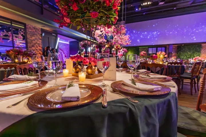 Elegantly set banquet dining table for a special event